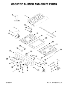 Cooktop, Burner And Grate Parts Diagram and Parts List for JGCP536WP02  Jenn-Air Cooktop