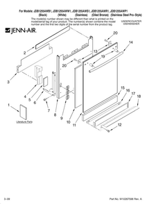 Door And Panel Parts Diagram and Parts List for JDB1255AWB1  Jenn-Air Dishwasher