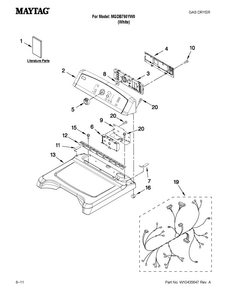 Top And Console Parts Diagram and Parts List for MGDB750YW0  Maytag Dryer