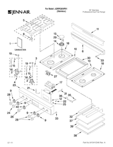 Cooktop, Burner And Grate Parts Diagram and Parts List for JGRP536WP01  Jenn-Air Range