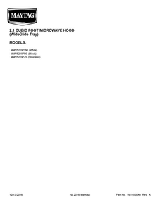 Cover Sheet Diagram and Parts List for MMV5219FW0  Maytag Microwave