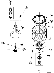 Agitator, Drive Bell, Seal Kit, Washtub And Hub Diagram and Parts List for LW8413W2B PLW8413W2B Amana Washer