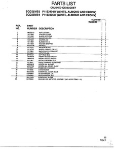 Crushed Ice Bucket Diagram and Parts List for SQD25MB3  Amana Refrigerator