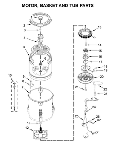 Motor, Basket And Tub Parts Diagram and Parts List for MVWB765FC4  Maytag Washer