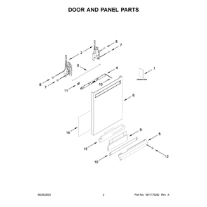 Door And Panel Parts Diagram and Parts List for JDTS3924SP0  Jenn-Air Dishwasher