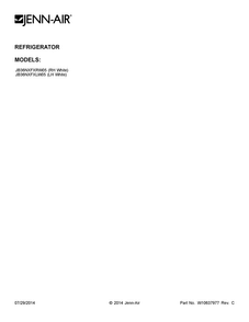Cover Sheet Diagram and Parts List for JB36NXFXRW05  Jenn-Air Refrigerator