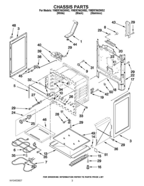 03 - Chassis Parts Diagram and Parts List for YMER7662WB2  Maytag Range