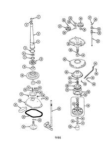 Transmission Diagram and Parts List for LNC6743A71  Admiral Washer