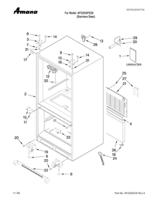 Cabinet Parts Diagram and Parts List for AFD2535FES5  Amana Refrigerator