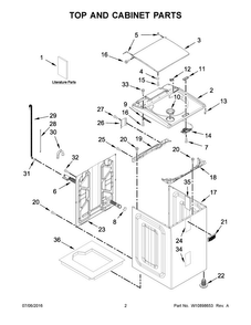 Top And Cabinet Parts Diagram and Parts List for MVWB755DW1  Maytag Washer