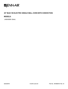 Cover Sheet Diagram and Parts List for JJW2430DB01  Jenn-Air Wall Oven