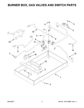03 - Burner Box, Gas Valves And Switch Parts Diagram and Parts List for AGC6356KFB02  Amana Cooktop