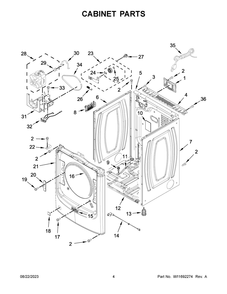 Cabinet Parts Diagram and Parts List for MGD8630HW4  Maytag Dryer