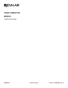 Cover Sheet Diagram and Parts List for TC607X4  Jenn-Air Trash Compactor