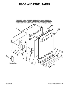 Door And Panel Parts Diagram and Parts List for JDB1255AWB2  Jenn-Air Dishwasher
