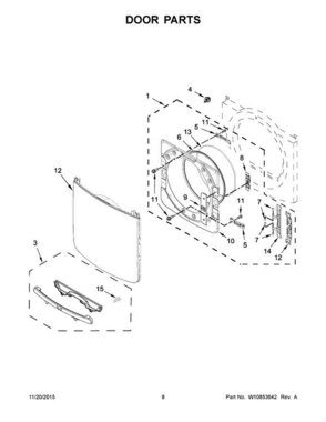 05 - Door Parts Diagram and Parts List for YMED5100DC1  Maytag Dryer