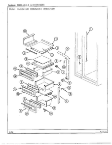 Shelves And Accessories Diagram and Parts List for 621841  Admiral Refrigerator
