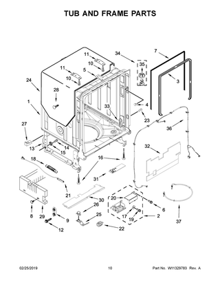 Tub And Frame Parts Diagram and Parts List for JDTSS246GM0  Maytag Dishwasher