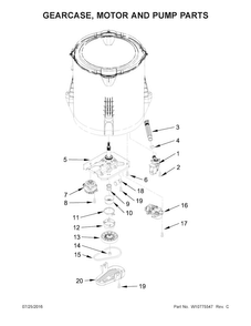 Gearcase, Motor And Pump Parts Diagram and Parts List for NTW4655EW0  Amana Washer