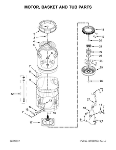 Motor, Basket And Tub Parts Diagram and Parts List for 7MMVWB855EC1  Maytag Washer
