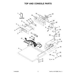Top And Console Parts Diagram and Parts List for MDE20PDFGW0  Maytag Dryer