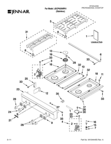 Cooktop, Burner And Grate Parts Diagram and Parts List for JGCP430WP01  Jenn-Air Cooktop