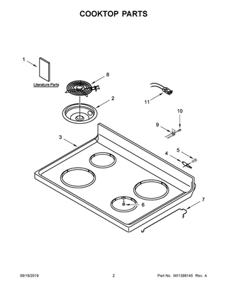 Part Location Diagram of W11396790 Whirlpool ELMNT-SURF -  (LEFT FRONT AND RIGHT REAR)