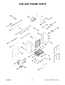 Tub And Frame Parts Diagram and Parts List for JDAF3924RX0  Jenn-Air Dishwasher