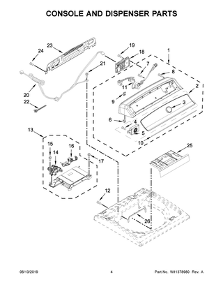 Console And Dispenser Parts Diagram and Parts List for MVWB757JW0  Maytag Washer