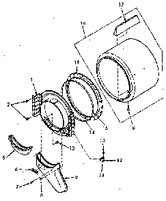 Front Bulkhead, Air Duct, Felt Seal And Cylinder Diagram and Parts List for NG4619W53721  Speed Queen Dryer