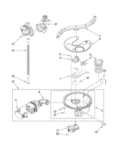 Pump, Washarm And Motor Parts Diagram and Parts List for JDB3650AWF1  Jenn-Air Dishwasher