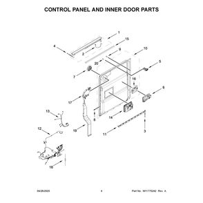 Control Panel And Inner Door Parts Diagram and Parts List for JDTS3924SP0  Jenn-Air Dishwasher