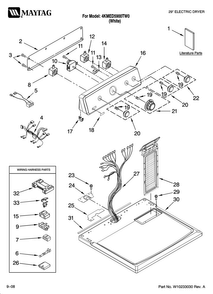 Top And Console Parts Diagram and Parts List for 4KMED5900TW0  Maytag Dryer