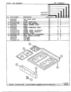 Top Assembly Diagram and Parts List for DF253670  Magic Chef Range