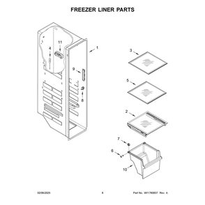 Freezer Liner Parts Diagram and Parts List for MRSC6636RZ00  Maytag Refrigerator