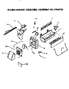 8 Cube Compact Ice Maker Diagram and Parts List for TX19R2-P1158506W  Amana Refrigerator
