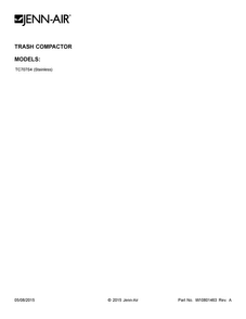 Cover Sheet Diagram and Parts List for TC707S4  Jenn-Air Trash Compactor
