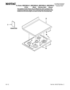 Cooktop Parts Diagram and Parts List for MER5765RAS1  Maytag Range