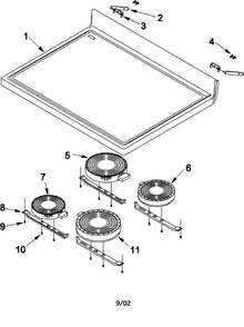 Main Top Diagram and Parts List for DCF4205AW-PDCF4205  Amana Range