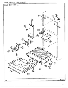 Freezer Compartment Diagram and Parts List for 18103-0A  Admiral Refrigerator