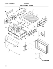 Freezer Drawer, Baskets Diagram and Parts List for CFD28SDQSA  Crosley Refrigerator