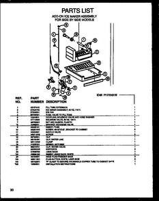 Add-on Ice Maker Assembly Diagram and Parts List for SZ25NE-P1162702WE  Amana Refrigerator