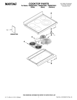01 - COOKTOP PARTS Diagram and Parts List for YMER8875WS1  Maytag Range