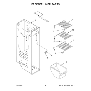 Freezer Liner Parts Diagram and Parts List for ASI2175GRB10  Amana Refrigerator