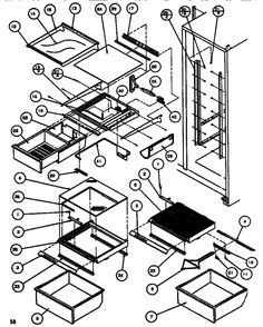 Shelving And Drawers Diagram and Parts List for SBDT520J-P7845303W  Amana Refrigerator