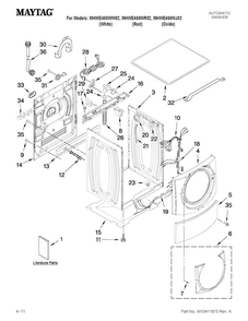 Top And Cabinet Parts Diagram and Parts List for MHWE450WR02  Maytag Washer
