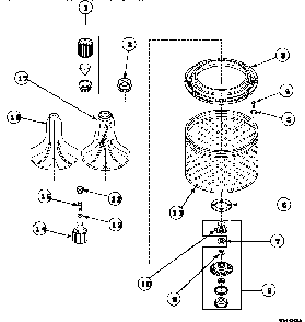 Agitator, Drive Bell, Seal Kit, Washtub And Hub Diagram and Parts List for CW8413W2-PCW8413W2  Crosley Washer