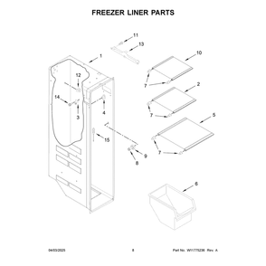 Freezer Liner Parts Diagram and Parts List for MRSF4036PB02  Maytag Refrigerator