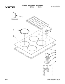 Cooktop, Burner And Grate Parts Diagram and Parts List for MGC7630WB00  Maytag Cooktop