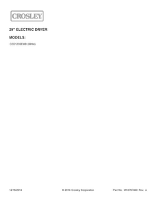 Cover Sheet Diagram and Parts List for CED123SEW0  Crosley Dryer